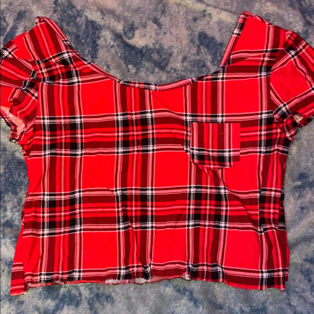 No Boundaries Vibrant Red Plaid Crop Top